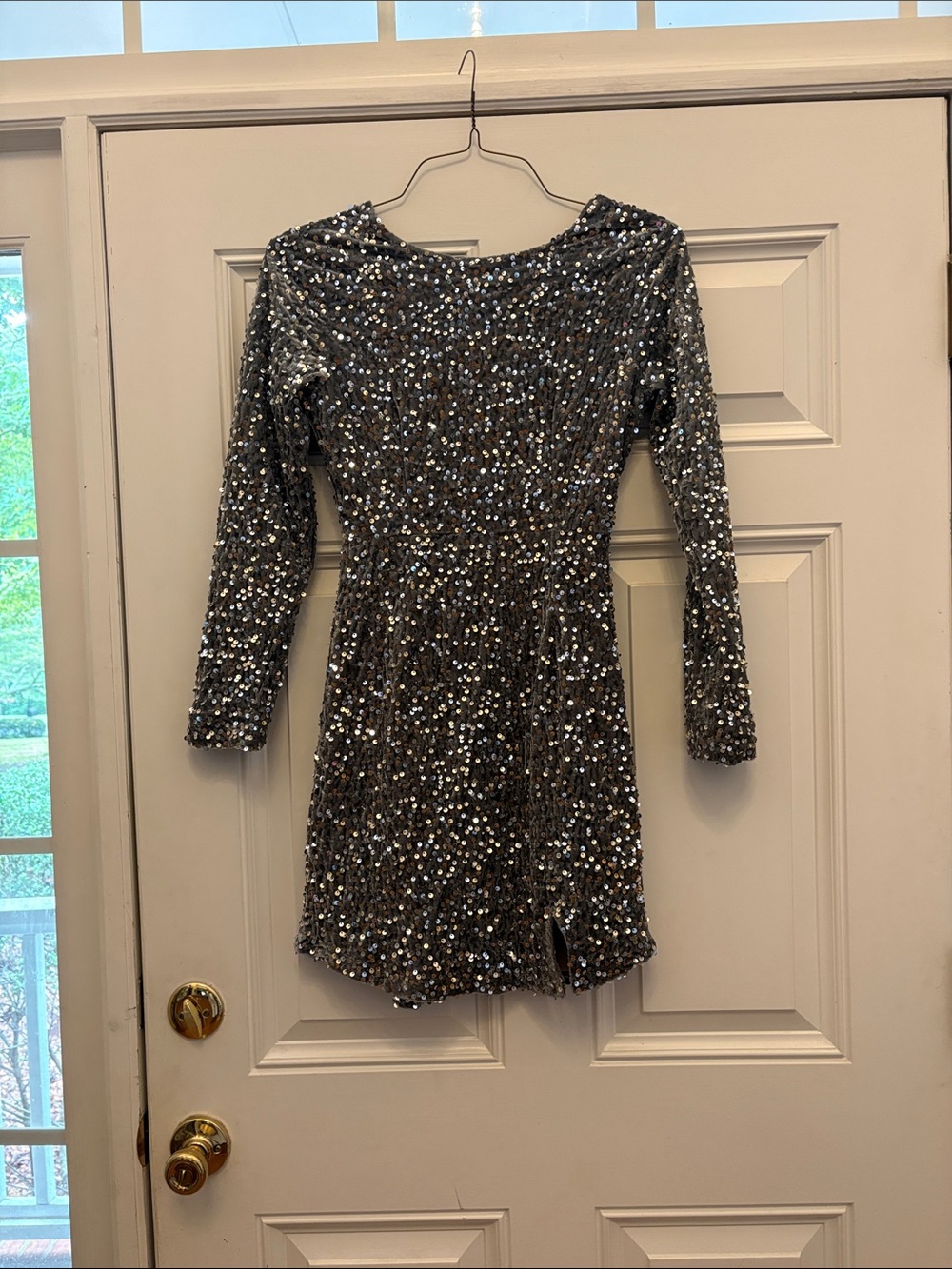 Silver Sequin Long-Sleeve Mini Dress